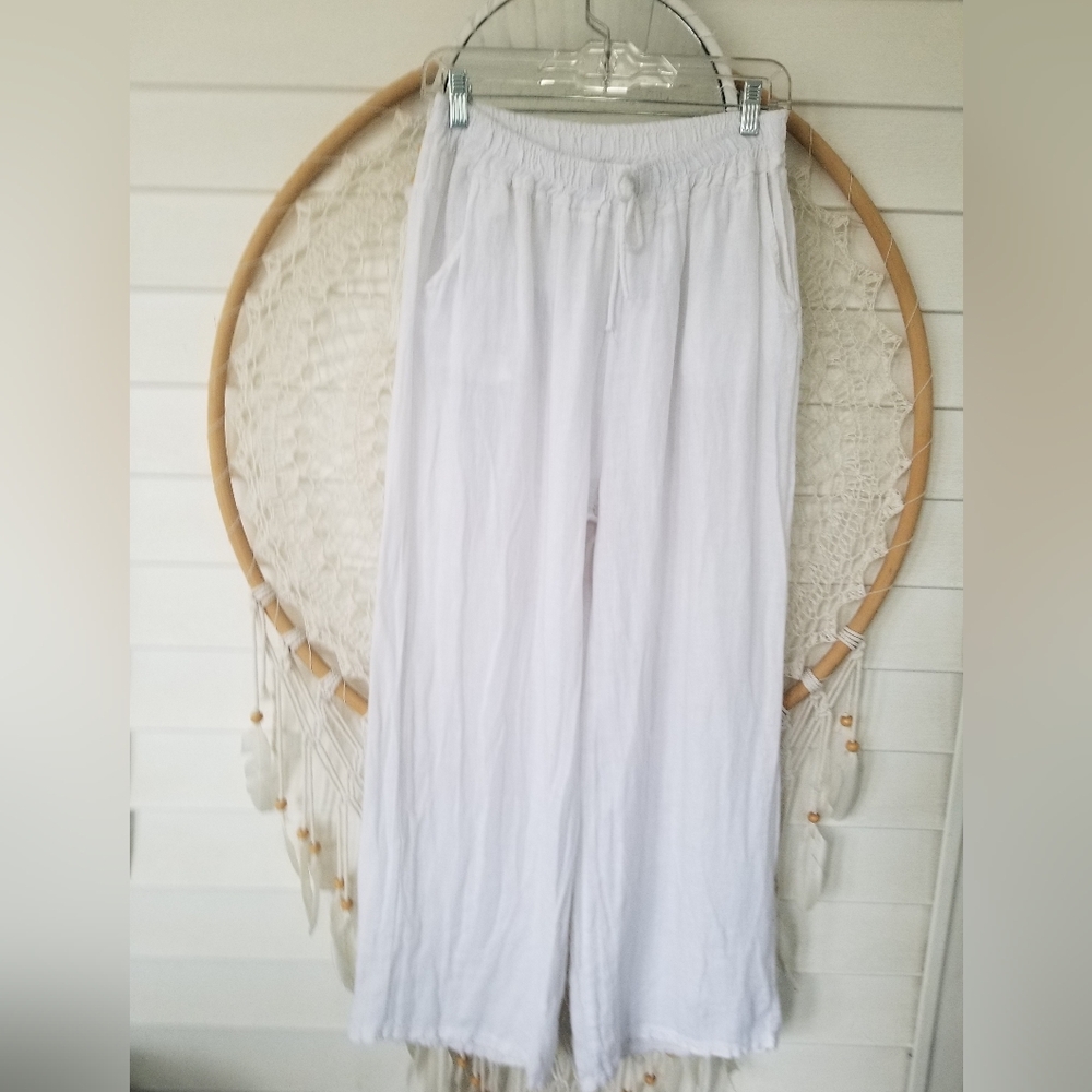 Bella Amore Guazy White Drawstring Wide-Leg Pants With Pockets Size M/L